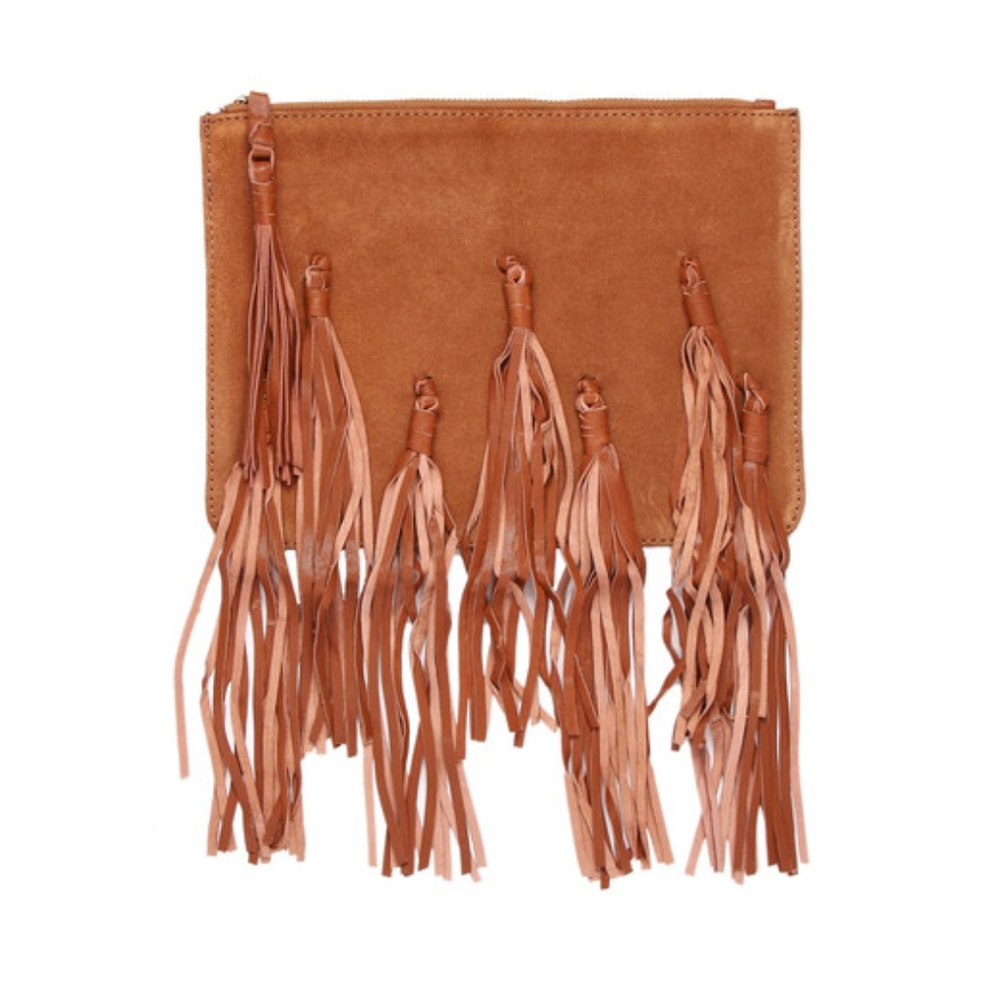 Shiraleah Premium Leather Mila Zip Pouch, Camel